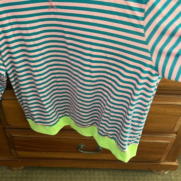 NWOT Women’s Pink And Aqua Blue Striped Top With Lime Green Trim Size 2XL - Picture 2 of 9